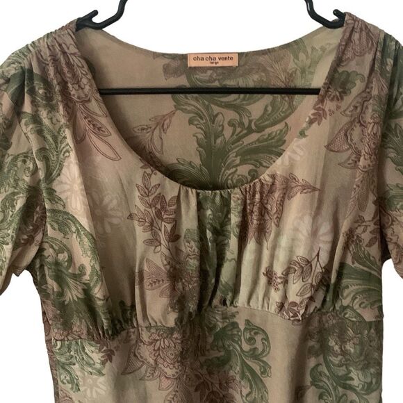 Pre Owned Womens Cha Cha Vente Blouse Green Floral Hippie Vibe Casual - Picture 7 of 10